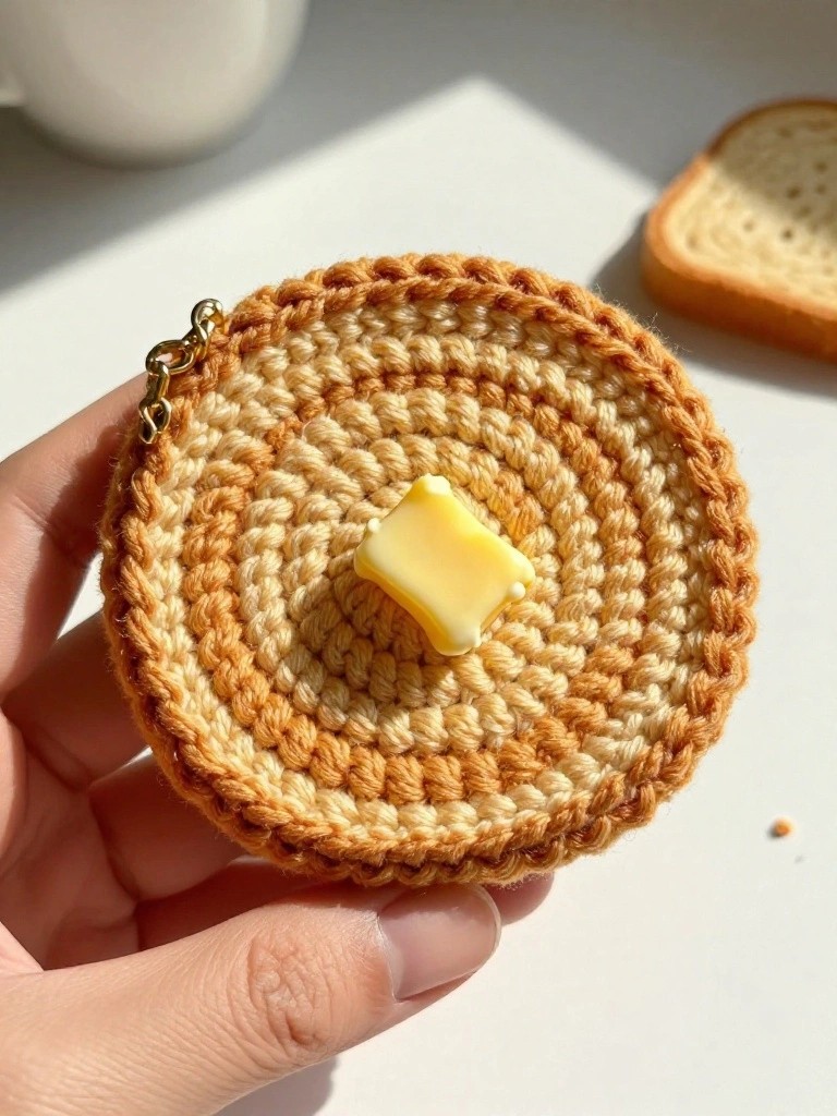 Crocheted Pancake Keychain